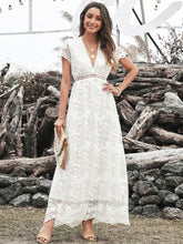 Vestido largo informal de manga corta con cuello en V y largo hasta el suelo